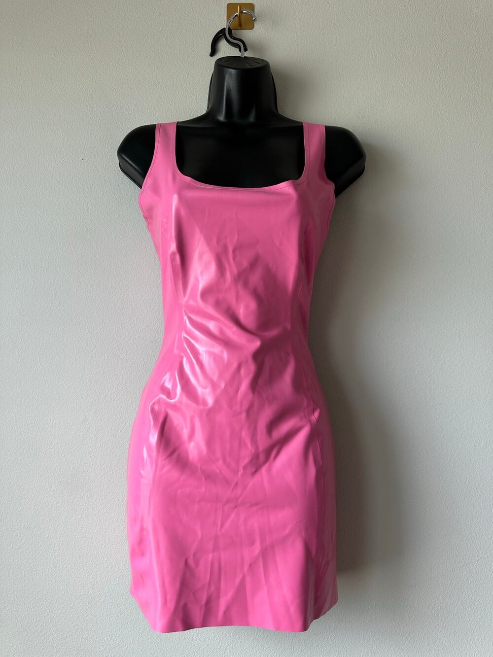 Bubblegum Pink Latex Mini Dress Bodycon Fetish Clubwear Goth Barbiecore Size S